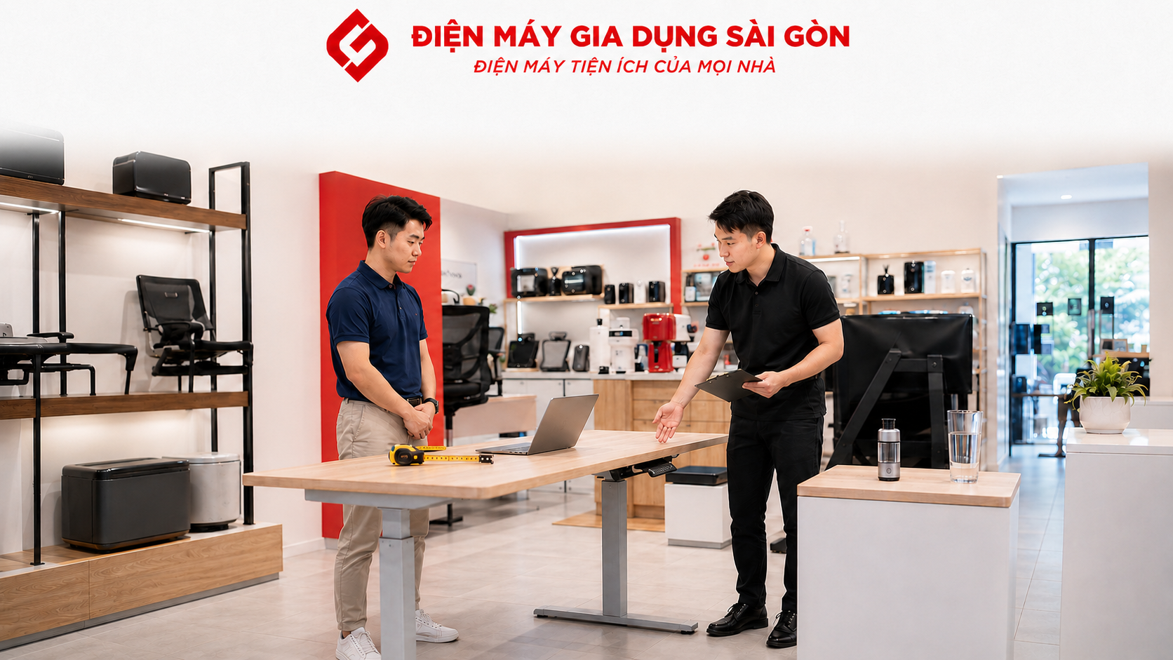 Khách hàng so sánh và đánh giá thiết bị điện tại cửa hàng