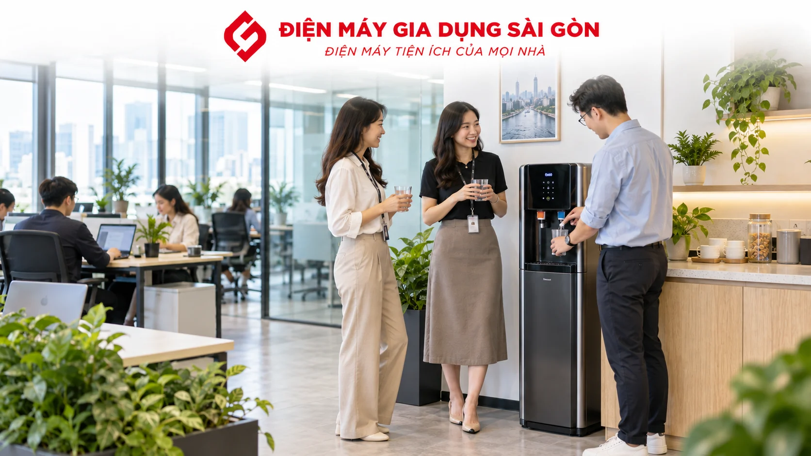 Cây nước Fujihome và máy lọc nước Karofi cho văn phòng đông người