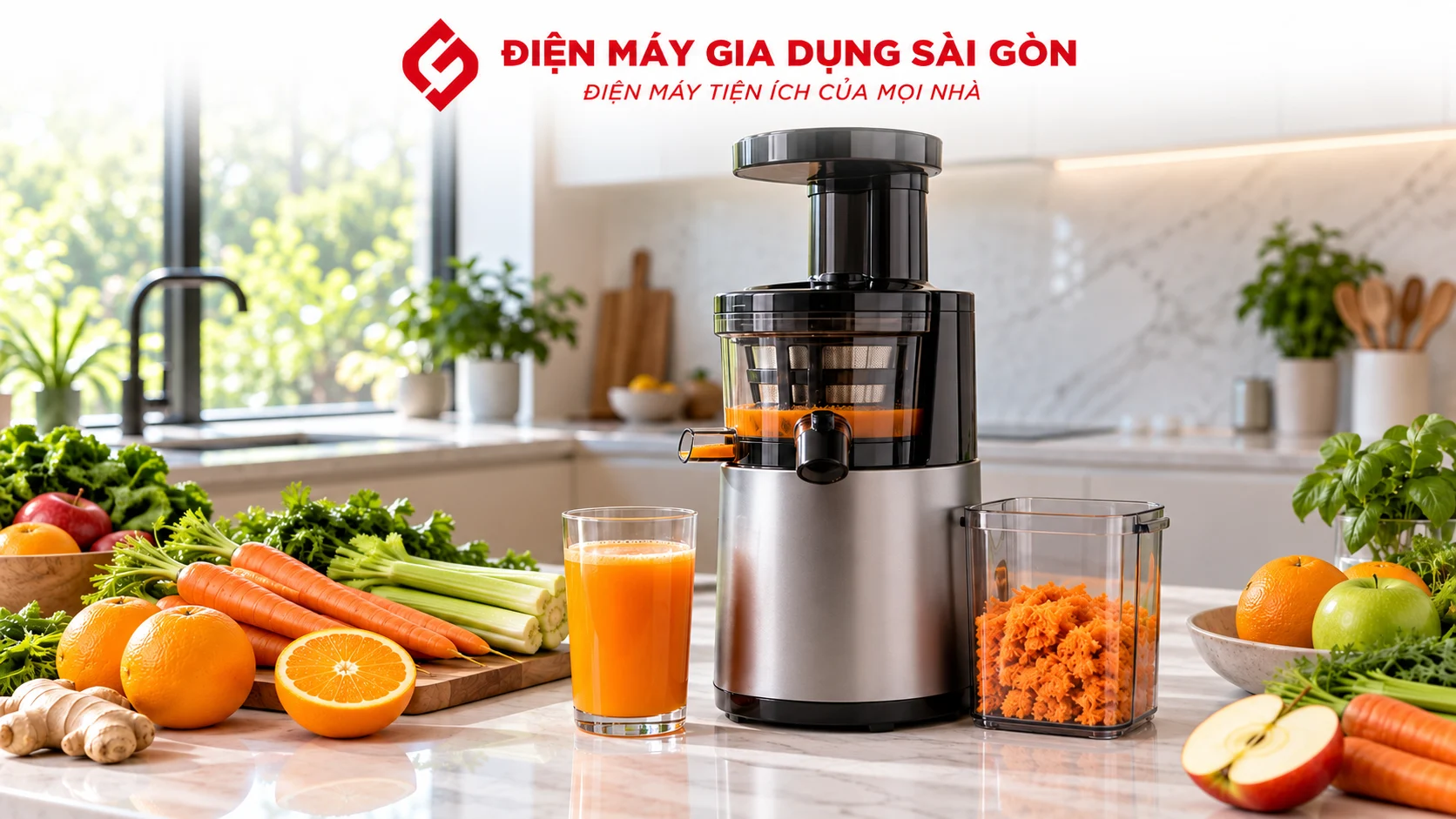 Máy ép chậm ép kiệt bã giúp giữ hương vị và dưỡng chất tự nhiên của rau củ quả