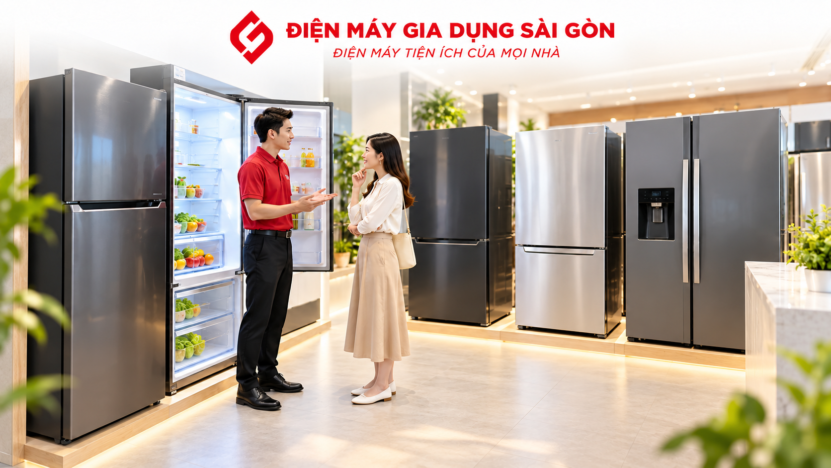 Khách hàng tham khảo nhiều mẫu tủ lạnh tại cửa hàng điện máy ở TP.HCM