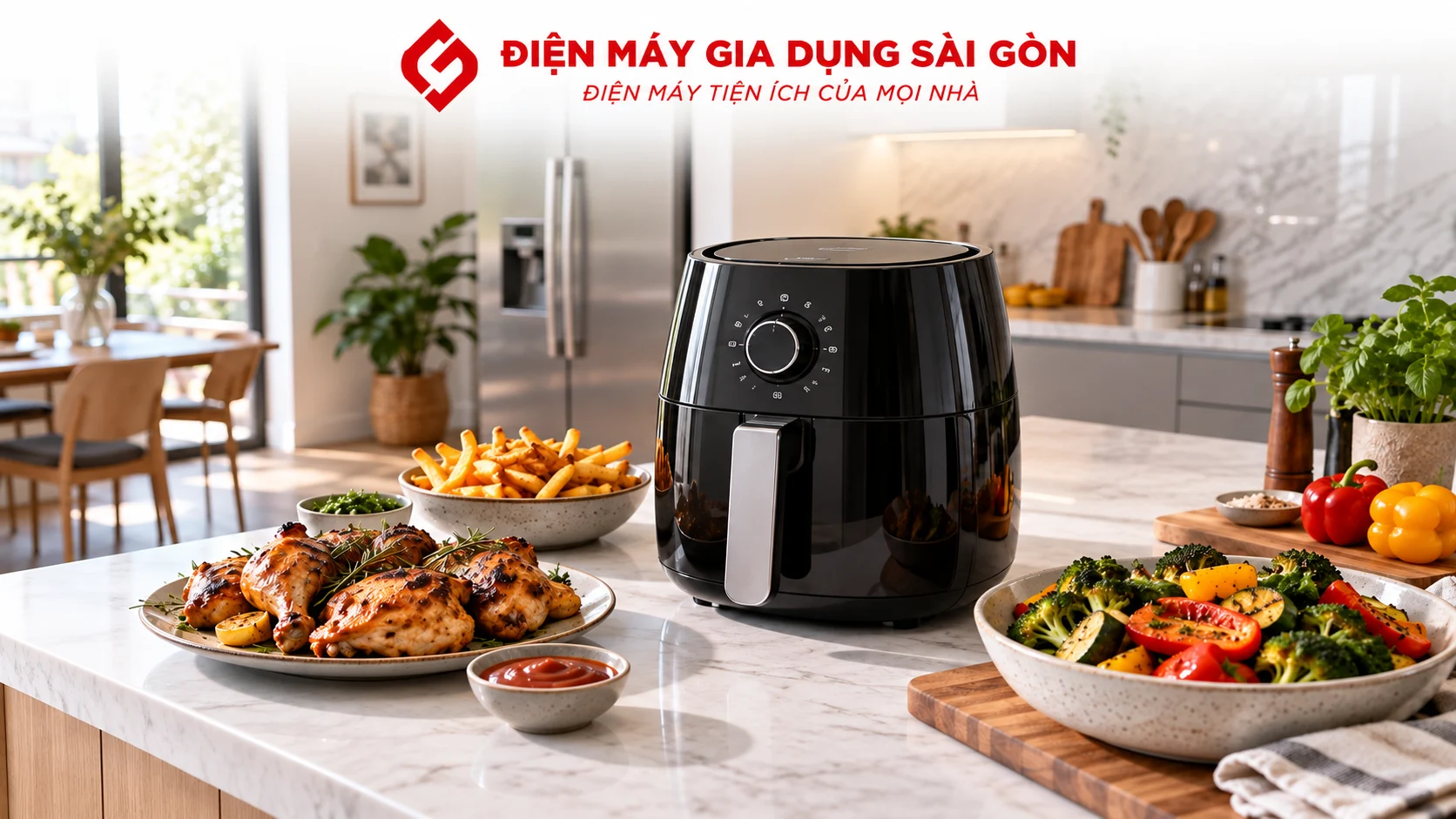 Nồi chiên không dầu giá rẻ trong căn bếp gia đình giúp chế biến món ăn ít dầu mỡ
