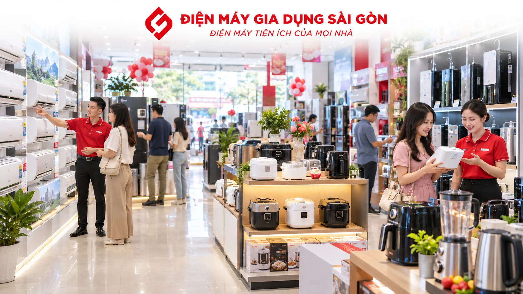 Không gian mua sắm điện máy gia dụng khuyến mãi với nhiều sản phẩm chính hãng tại cửa hàng