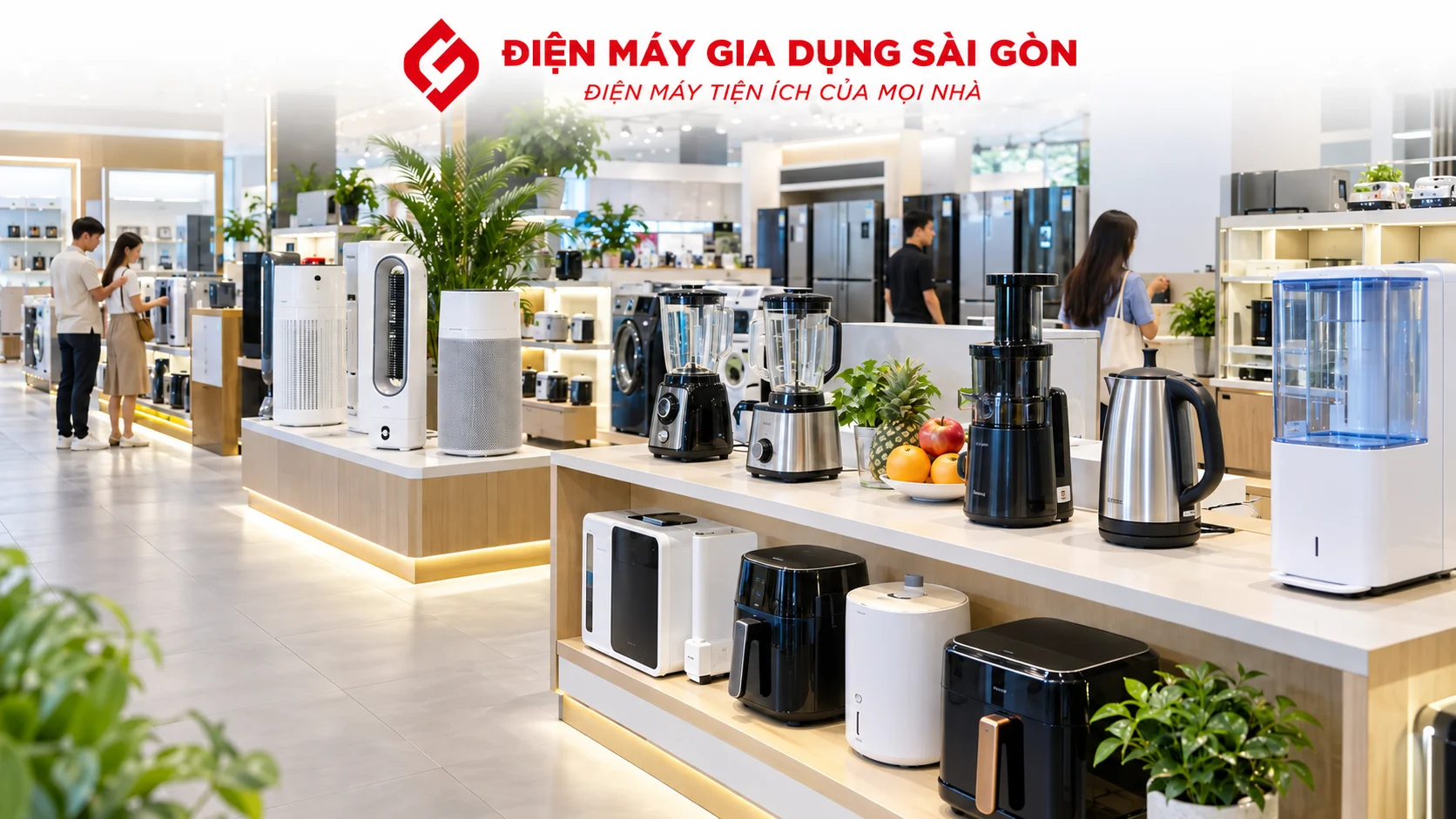 Không gian siêu thị điện máy gia dụng hiện đại với nhiều thiết bị gia dụng trưng bày