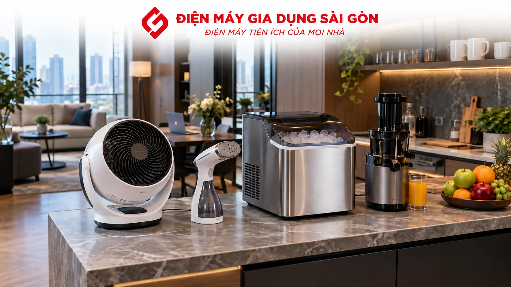 Quạt tuần hoàn, bàn là hơi nước, máy làm đá và máy ép chậm Fujihome cho dự án
