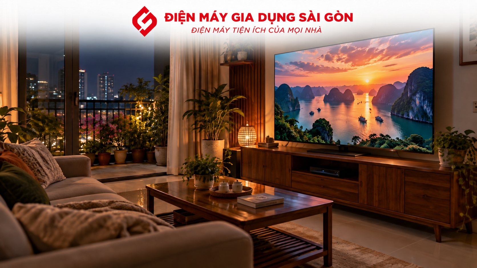 Smart Tivi OLED Samsung QA55S90F hiển thị nội dung 4K trong không gian phòng khách giải trí tại gia