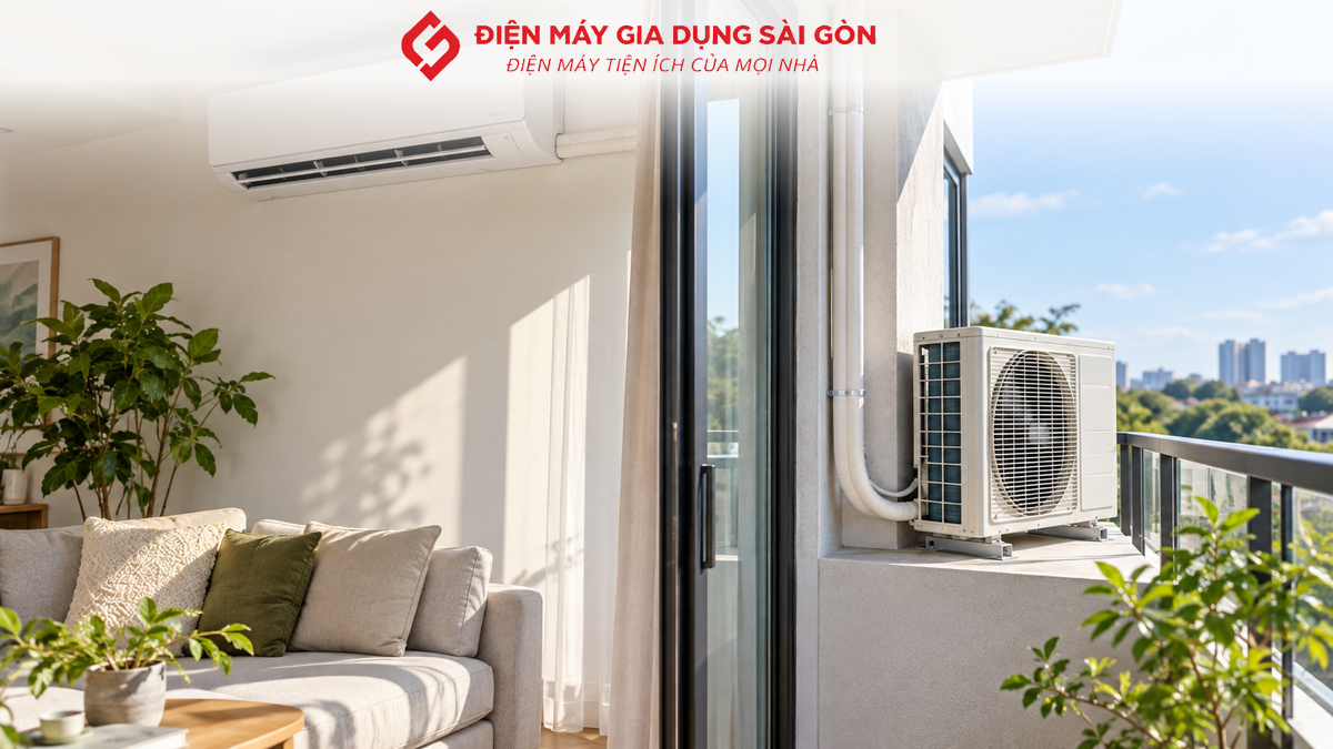 Dàn lạnh và dàn nóng máy lạnh trong không gian lắp đặt gia đình