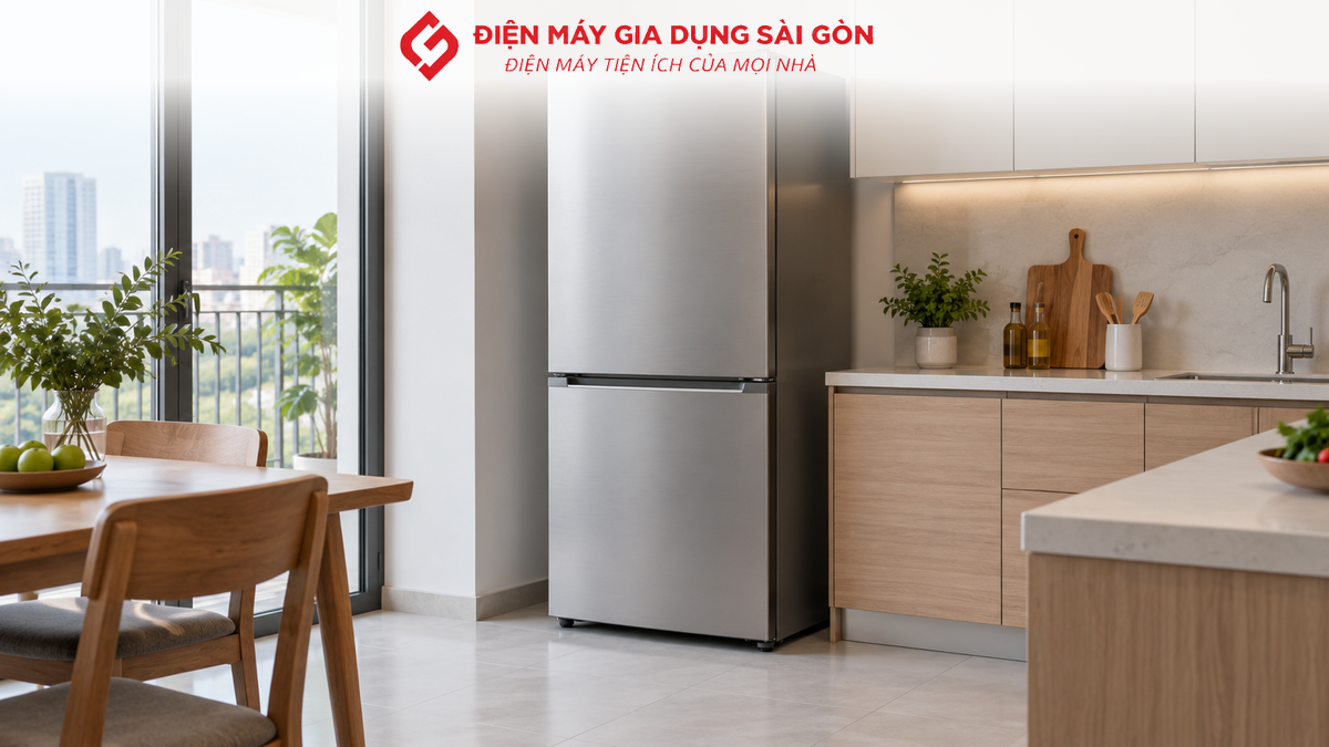 Tủ lạnh được đặt thông thoáng và tránh xa nguồn nhiệt trong căn bếp