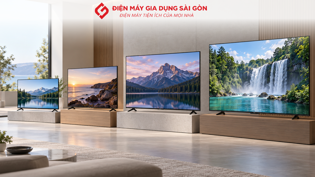 Các mẫu tivi Samsung với nhiều kích thước màn hình, minh họa kinh nghiệm chọn mua phù hợp.