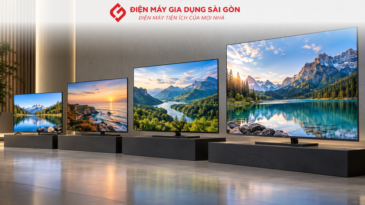 Các mẫu tivi Toshiba với kích thước màn hình khác nhau, giúp người mua tham khảo và so sánh model.