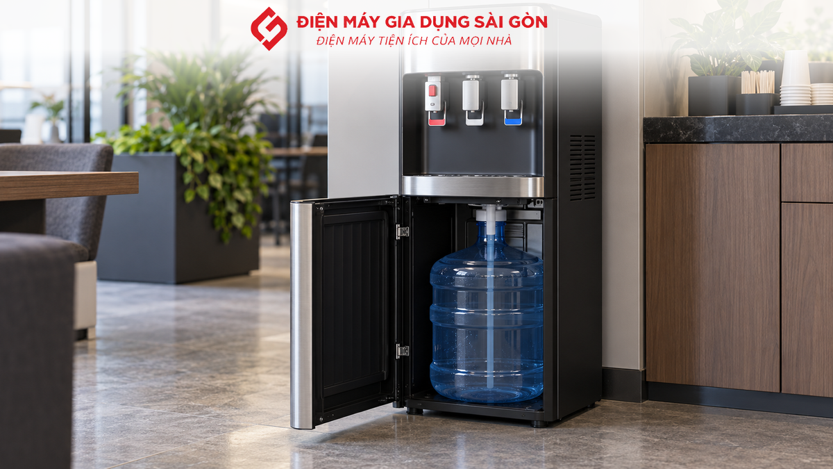 Cây nước nóng lạnh Fujihome WD210UE thiết kế bình âm với ba vòi nước