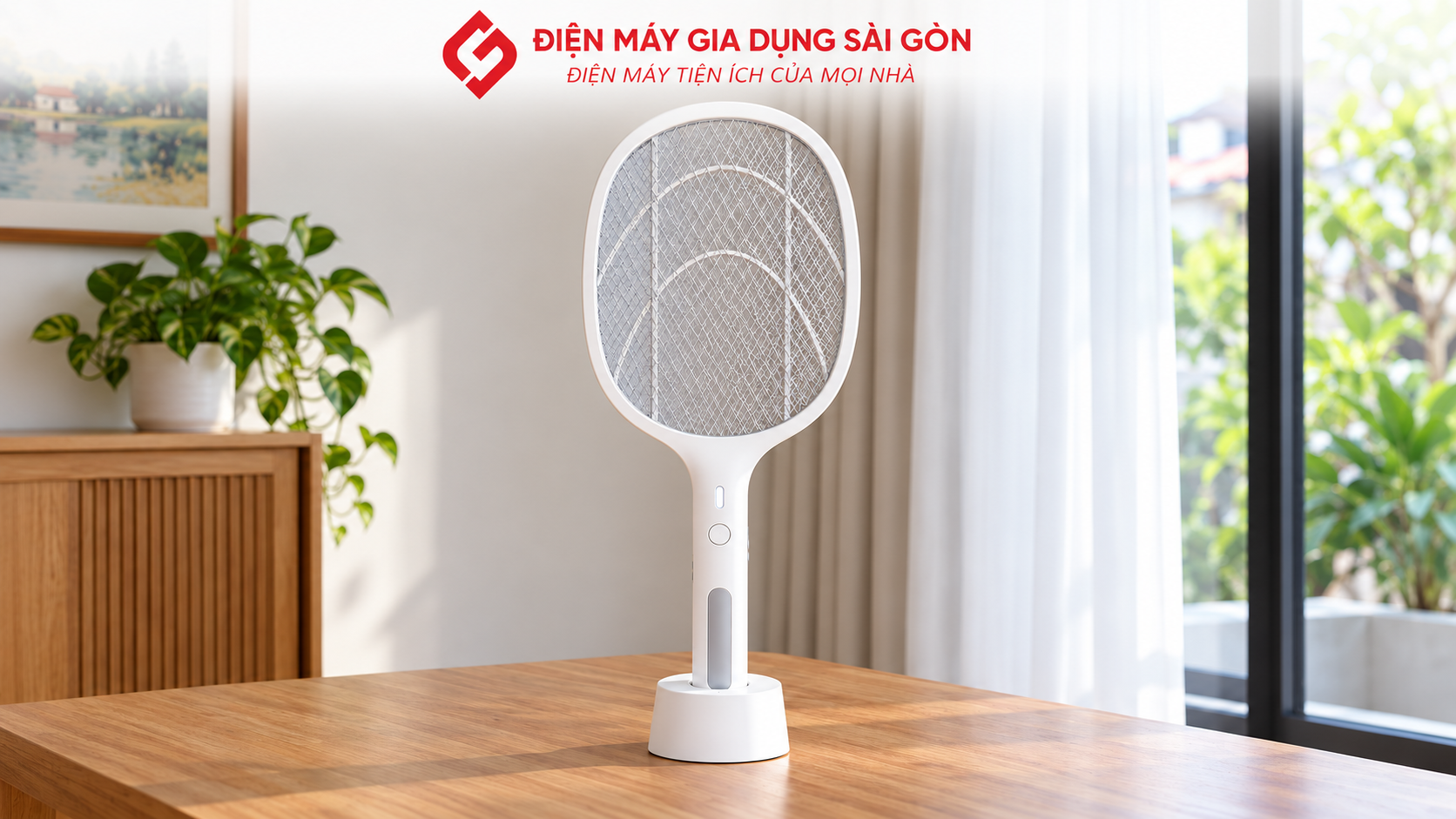 Cận cảnh lưới điện và đèn LED tích hợp trên vợt muỗi Điện Quang