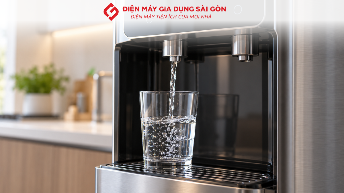 Cận cảnh vòi lấy nước của máy lọc nước RO nóng lạnh