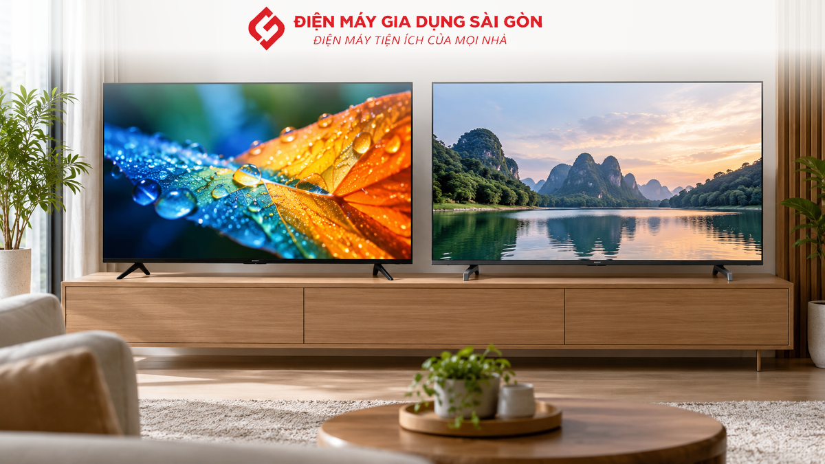 Hai mẫu tivi TCL và Toshiba 43 inch được đặt cạnh nhau trong phòng khách