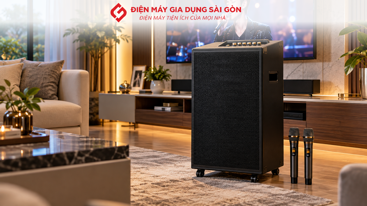Loa karaoke ACNOS CB406Neo kèm hai micro không dây, hỗ trợ hát karaoke tiện lợi tại nhà