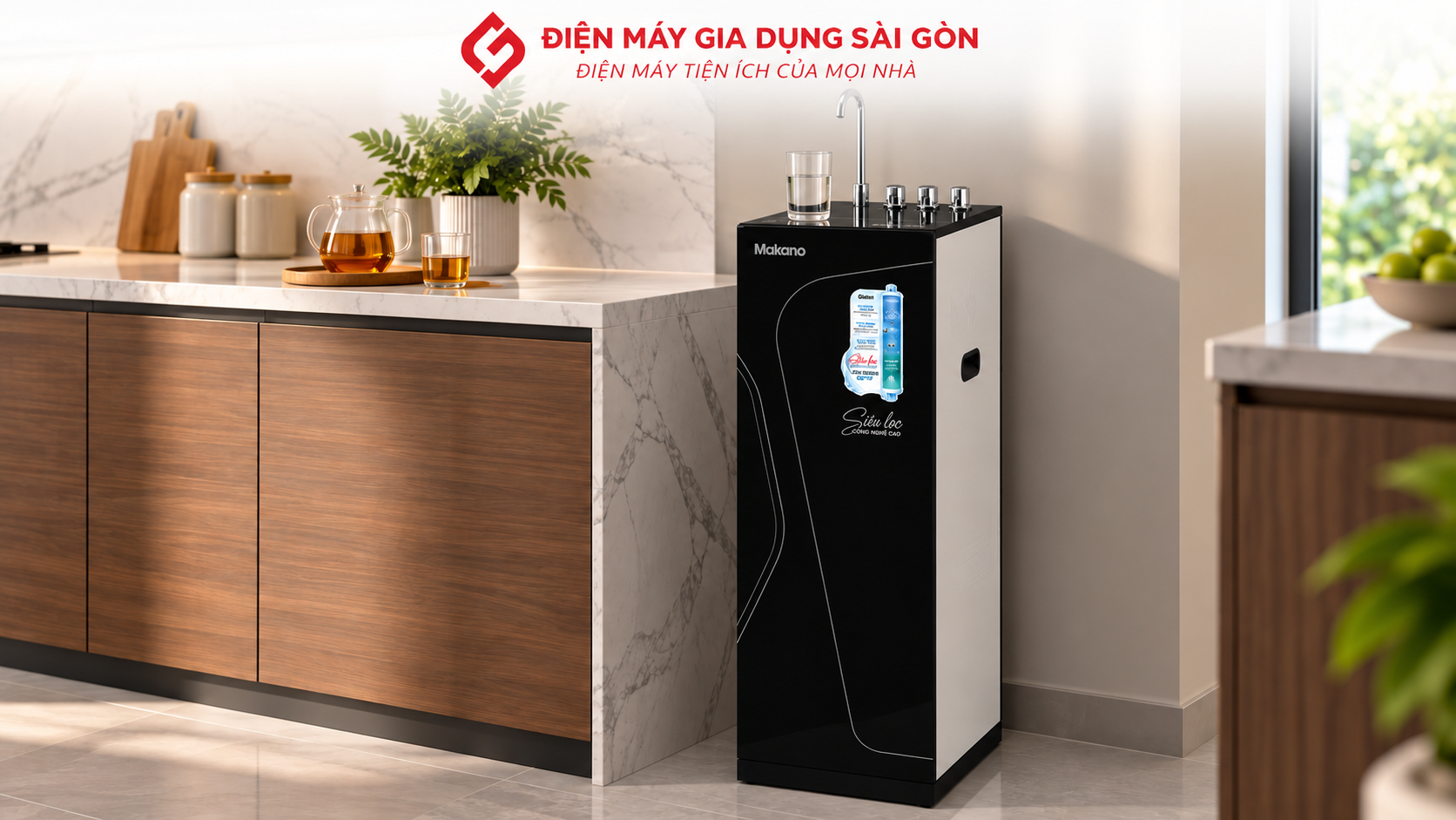 Cận cảnh vòi nước nóng và nguội trên máy lọc nước Makano MN212