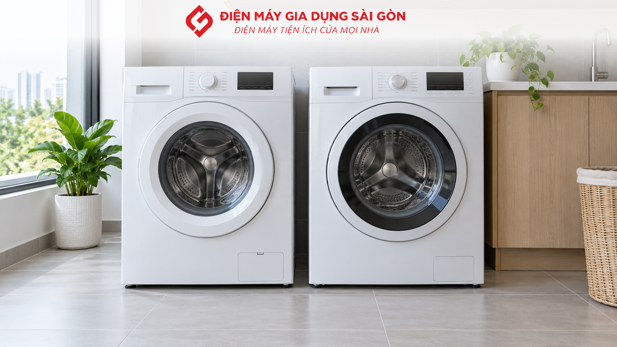 Hai mẫu máy giặt Electrolux cửa trước được đặt cạnh nhau