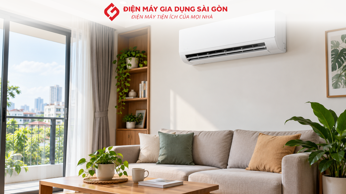 Máy lạnh treo tường lắp trong phòng khách gia đình