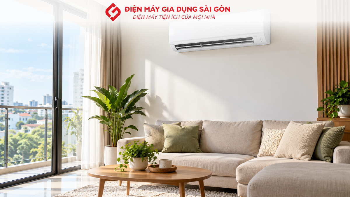 Máy lạnh treo tường trong phòng khách gia đình