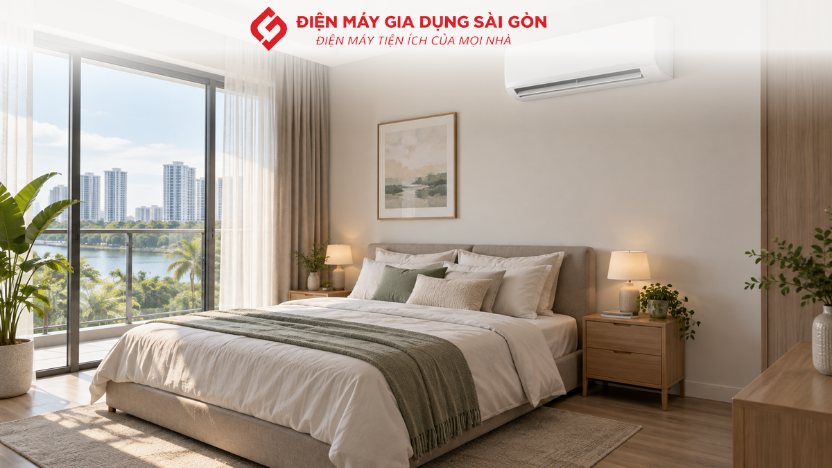 Máy lạnh treo tường lắp trong phòng ngủ gia đình tại Quận 7