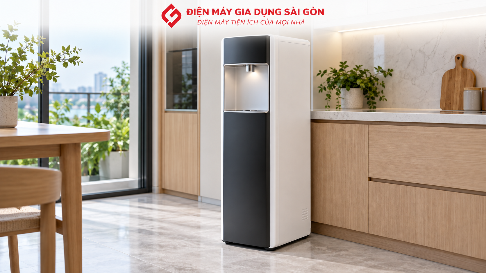 Máy lọc nước Makano MN112 dạng tủ đứng đặt trong gian bếp gia đình