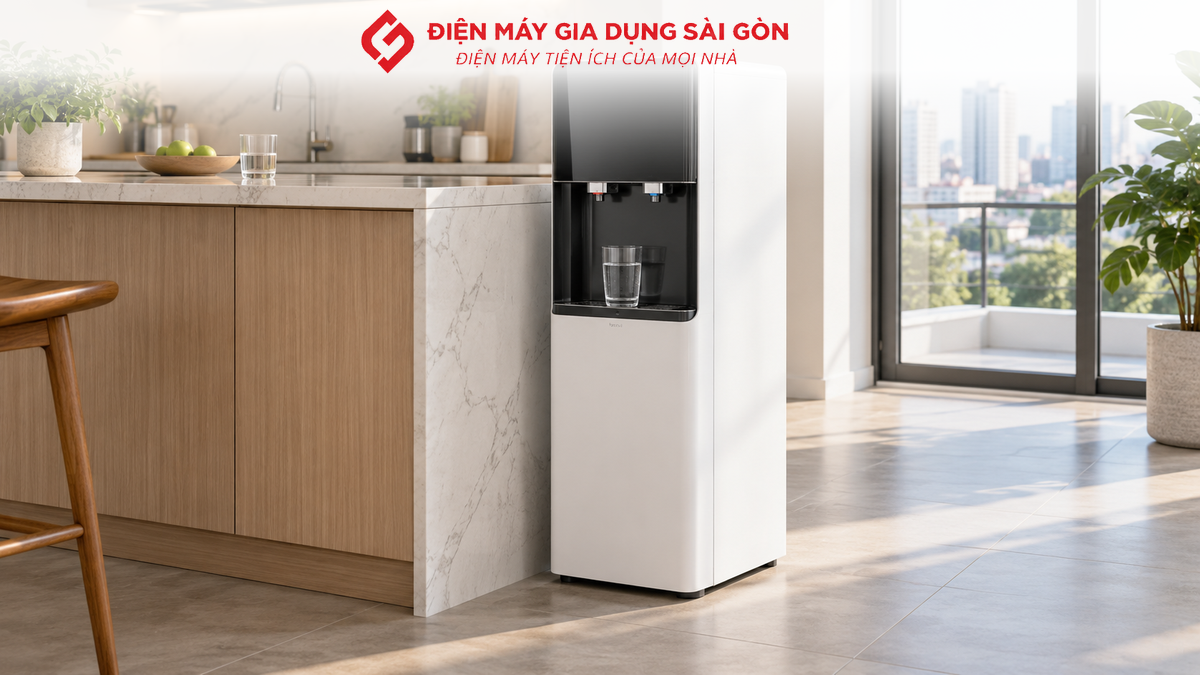 Máy lọc nước RO nóng lạnh đặt trong không gian bếp gia đình tại Bình Tân