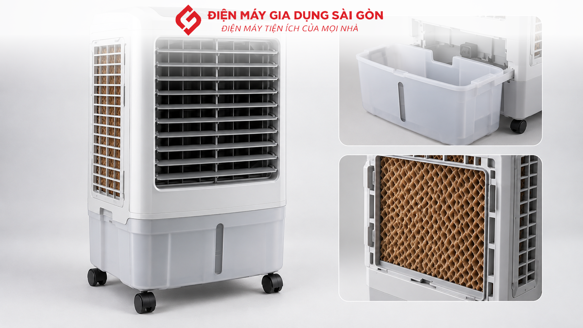 Quạt điều hòa đặt trong phòng khách hiện đại