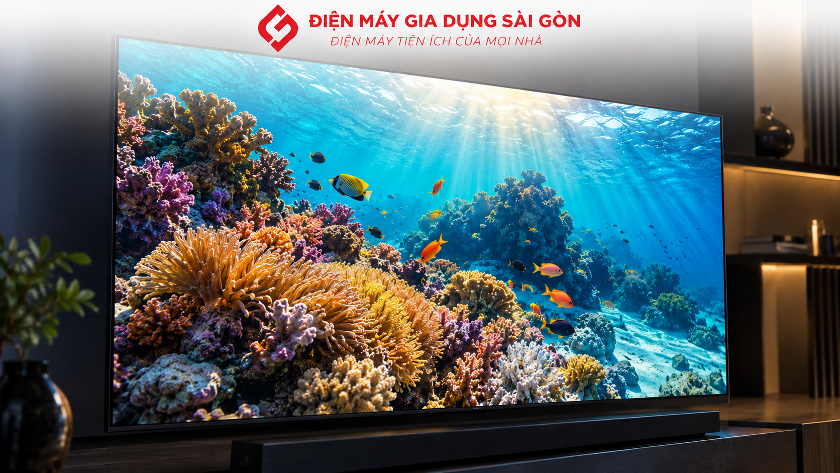 Màn hình Smart tivi Samsung QLED 55Q6FA hiển thị khung cảnh thiên nhiên nhiều màu sắc
