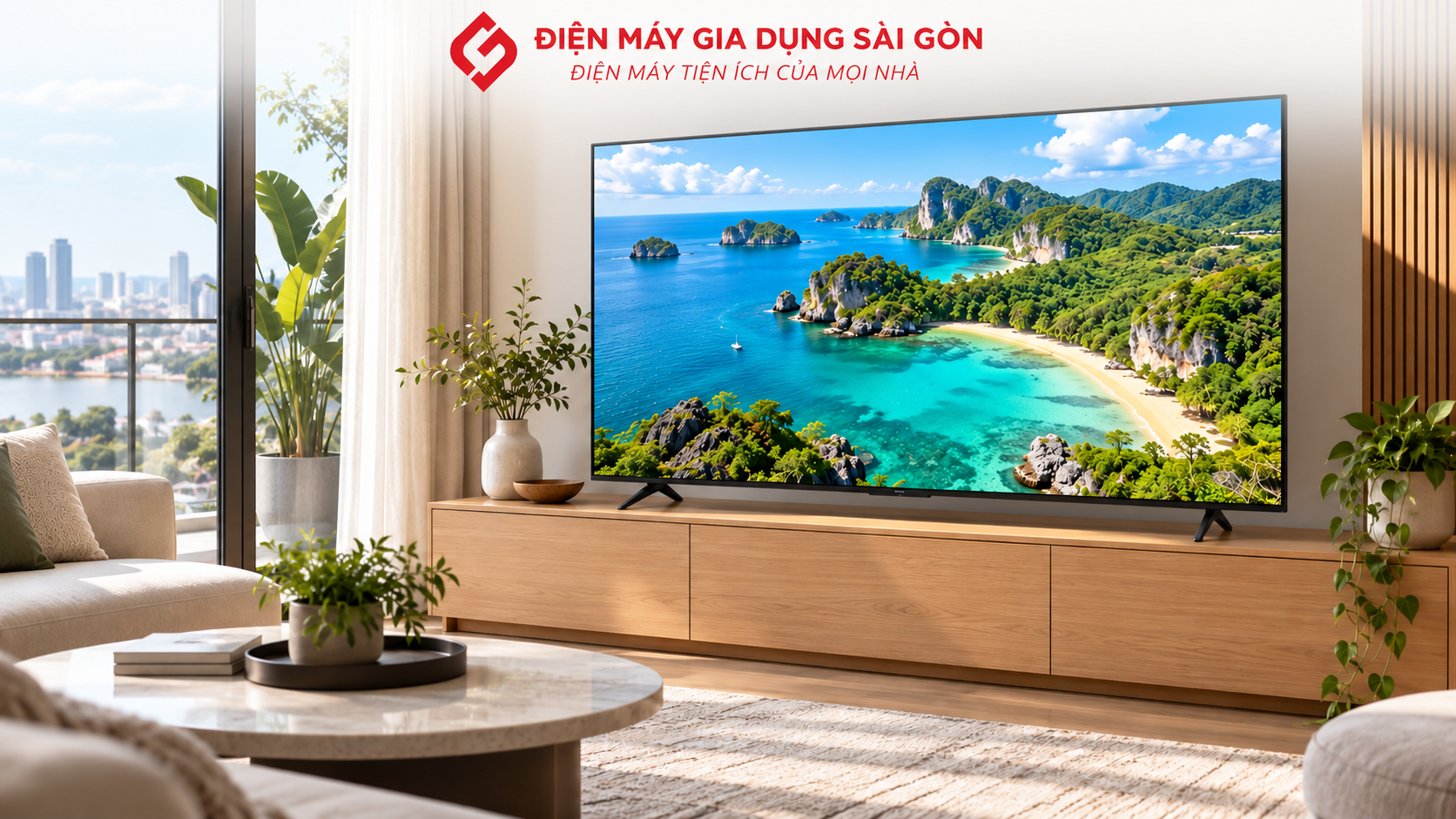 Smart tivi Samsung QLED 4K 55 inch 55Q6FA đặt trong phòng khách