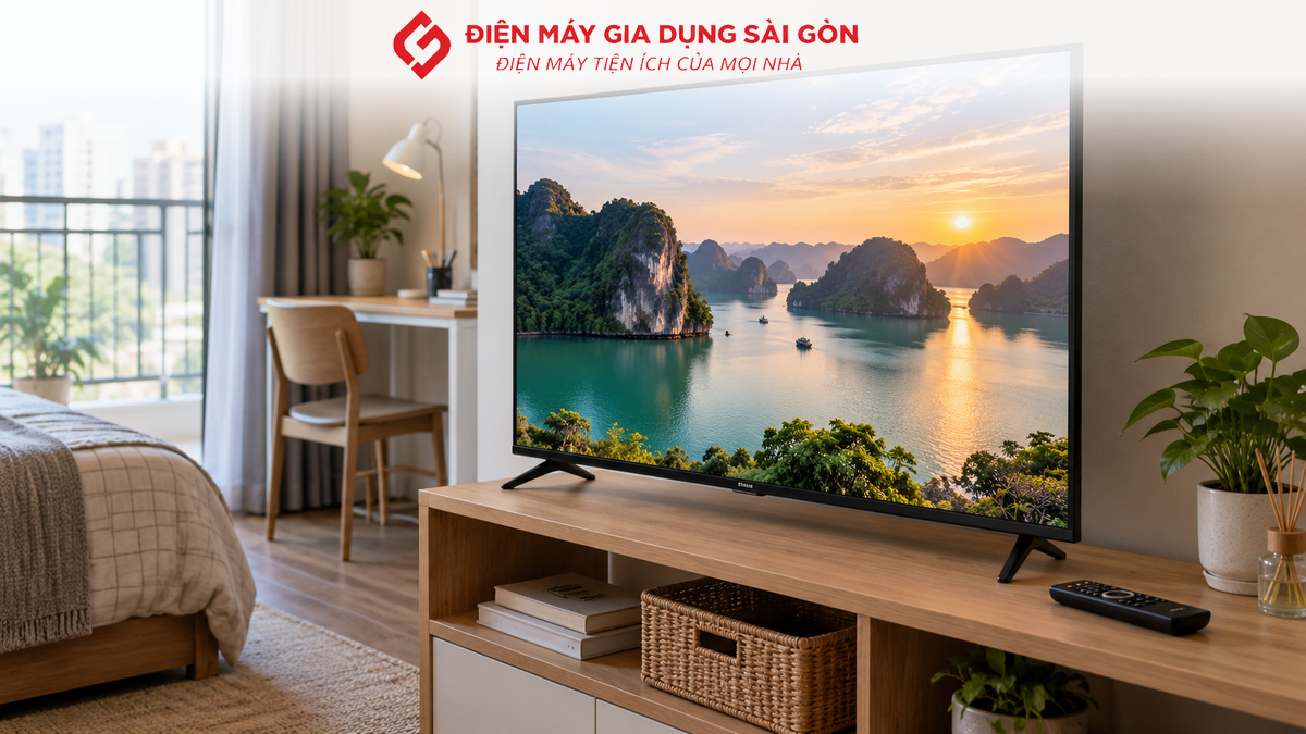 Ba kích thước tivi được đặt cạnh nhau trong phòng khách