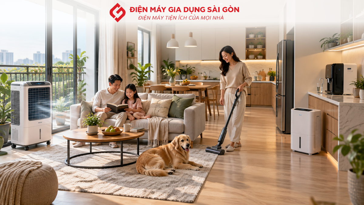 Máy hút ẩm, máy lọc nước, máy làm mát và máy hút bụi được sử dụng trong không gian gia đình và văn phòng tại Tân Phú