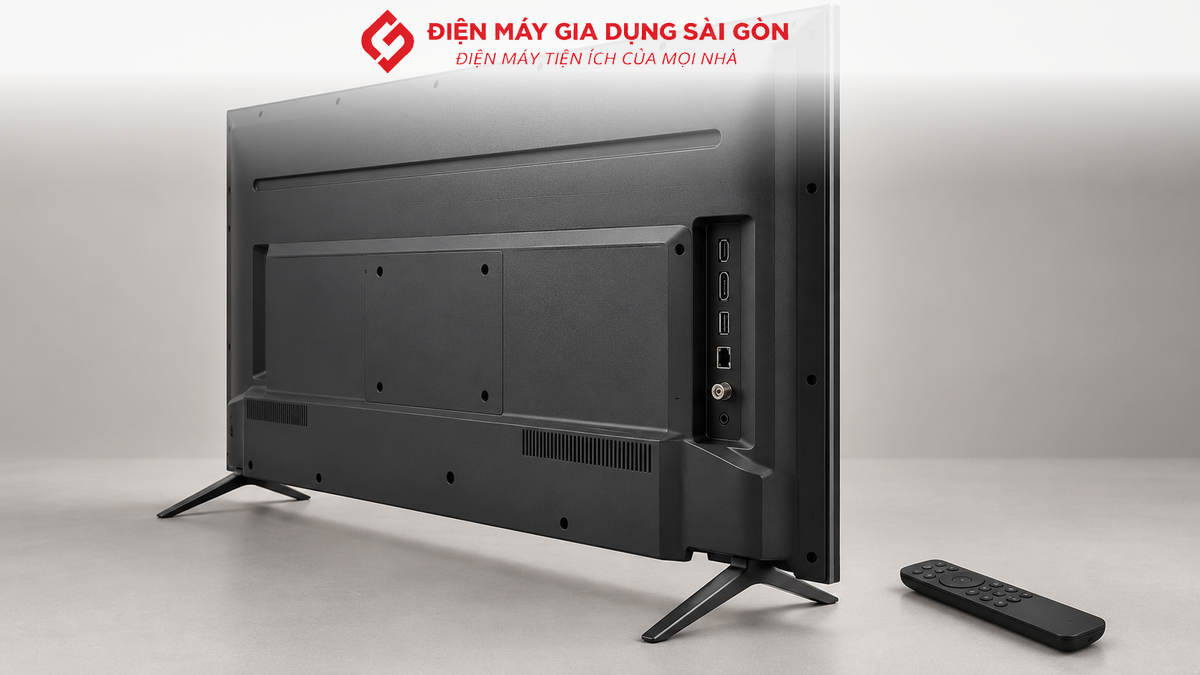 Cận cảnh thiết kế và cổng kết nối của tivi màn hình lớn