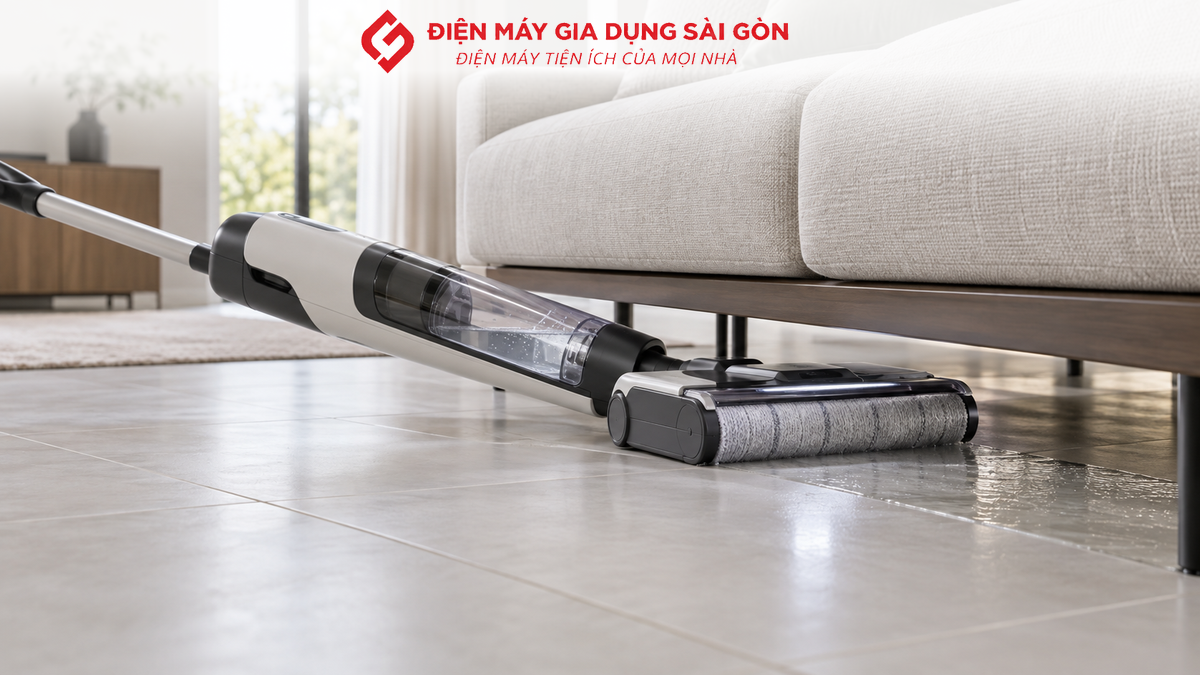 Máy hút bụi lau nhà Tineco gập thấp để làm sạch sàn dưới sofa