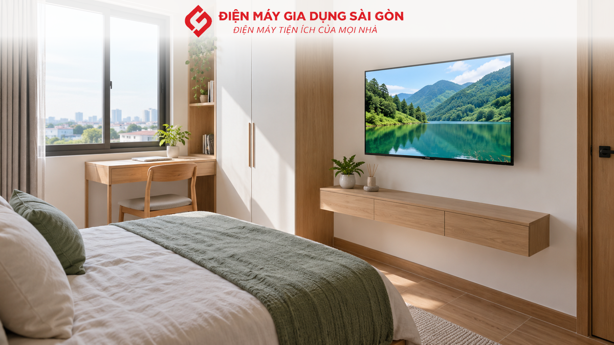Tivi 32 inch trong phòng ngủ nhỏ, phù hợp không gian sống tại Bình Tân