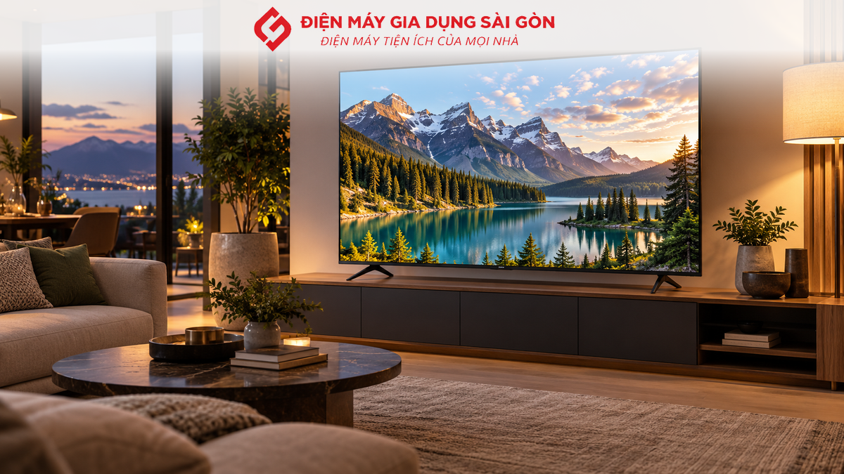 Tivi 50 inch 4K đặt trong phòng khách gia đình tại Bình Tân