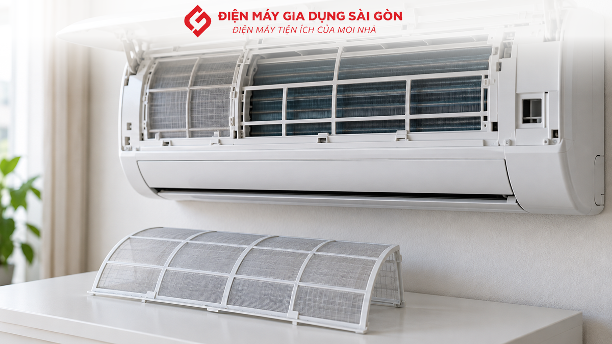 Bộ lọc bụi tháo rời cạnh dàn lạnh máy lạnh treo tường